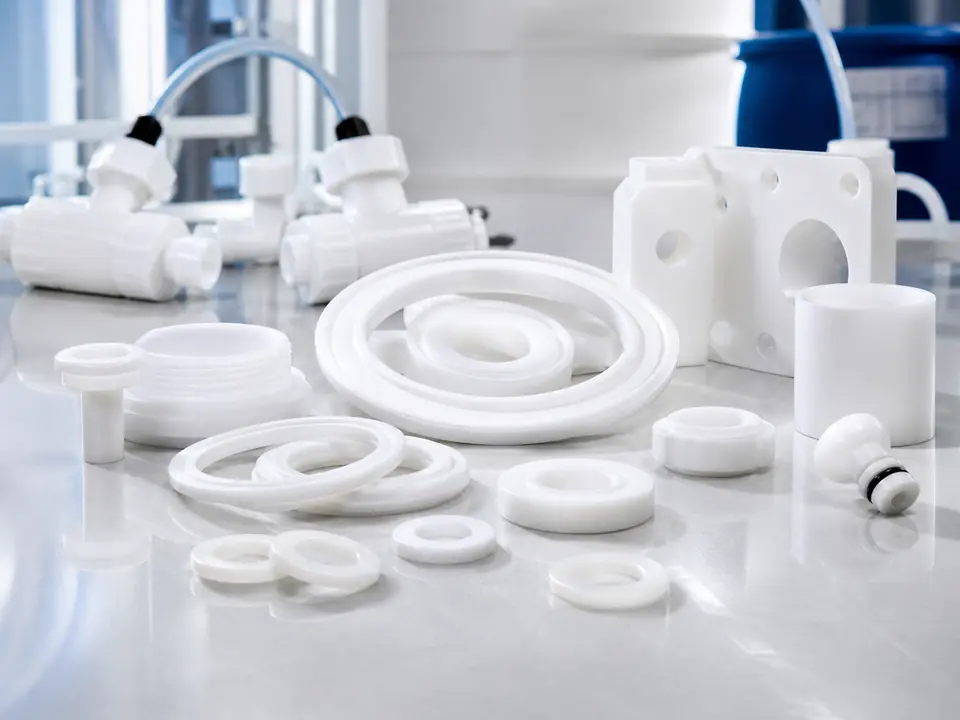 Representative PTFE machined components for chemical resistant applications
